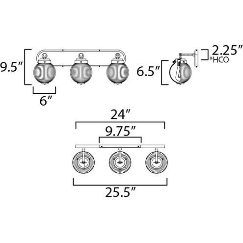 Kasbah 3 Light 25.5 inch Satin Brass Bath Vanity Wall Light