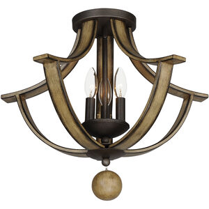 Basque 3 Light 20 inch Driftwood and Anthracite Semi-Flush Mount Ceiling Light