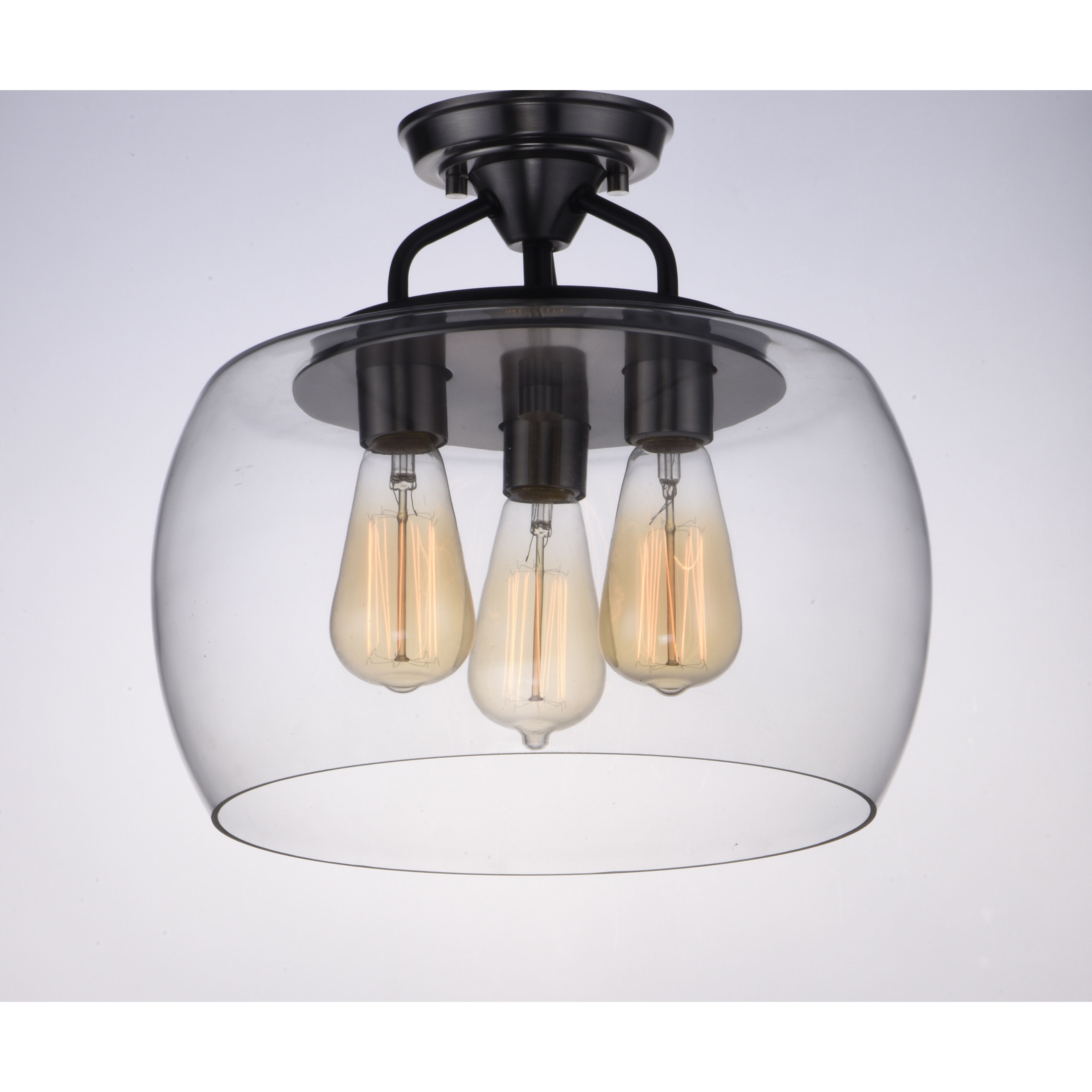 Goblet 3 Light 14 inch Black/Satin Nickel Semi-Flush Mount Ceiling Light in Black and Satin Nickel