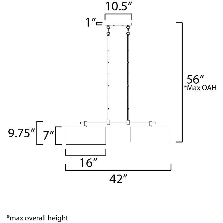 Bongo 2 Light 42 inch Satin Nickel Linear Pendant Ceiling Light