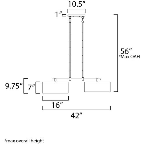 Bongo 2 Light 42 inch Satin Nickel Linear Pendant Ceiling Light