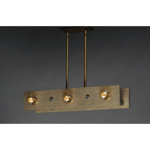 Plank 6 Light 32 inch Weathered Wood and Antique Brass Linear Pendant Ceiling Light