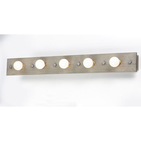 Plank 5 Light 48 inch Weathered Wood/Antique Brass Vanity Light Wall Light