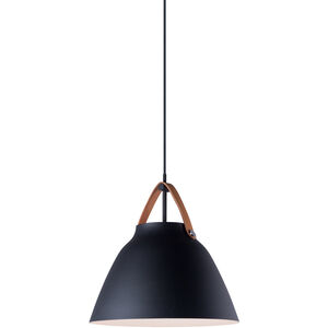 Nordic 1 Light 14 inch Tan Leather/Black Single Pendant Ceiling Light in Tan Leather and Black