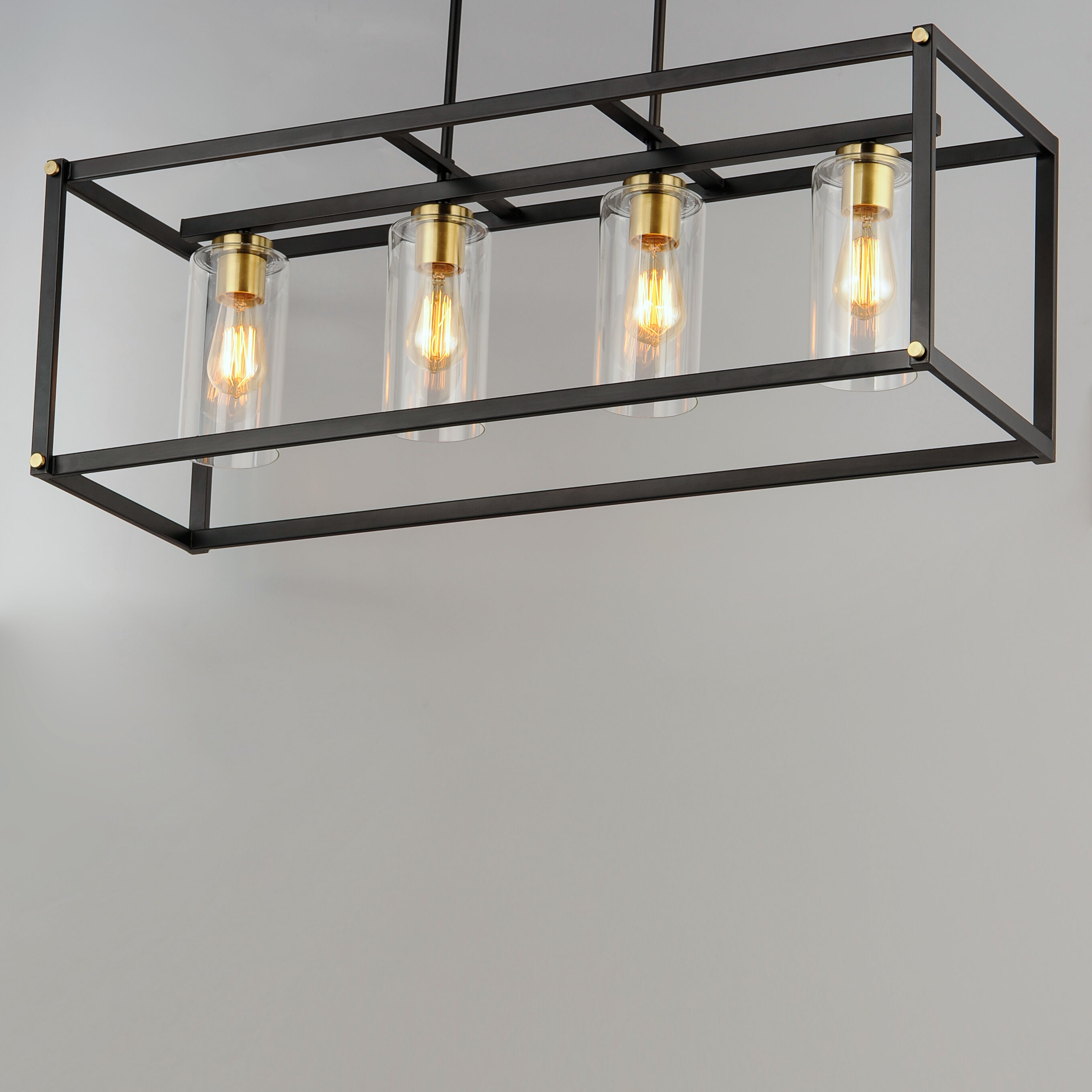 Capitol 4 Light 36 inch Black/Antique Brass Linear Pendant Ceiling Light
