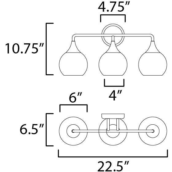 Neve 3 Light 22.5 inch Black Bath Vanity Wall Light