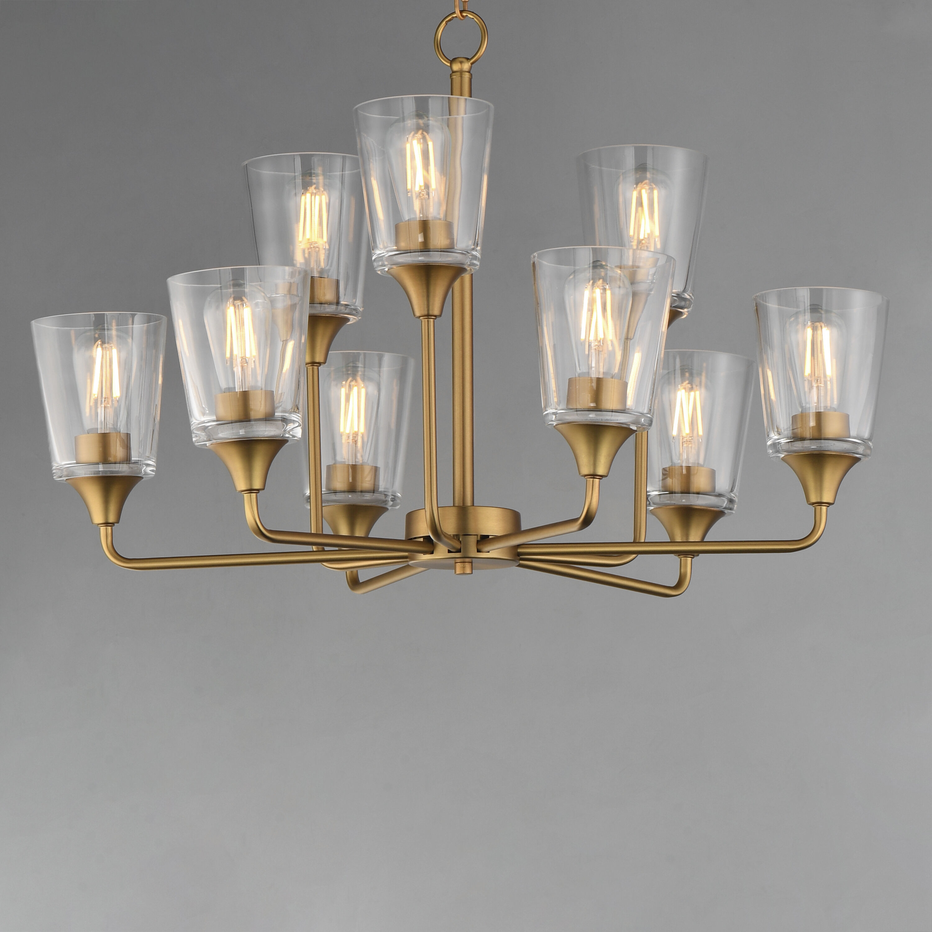 Hudson 9 Light 30 inch Natural Aged Brass Multi-Tier Chandelier Ceiling Light in Clear