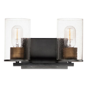 Sleek 2 Light 12 inch Antique Brass/Black Bath Vanity Wall Light