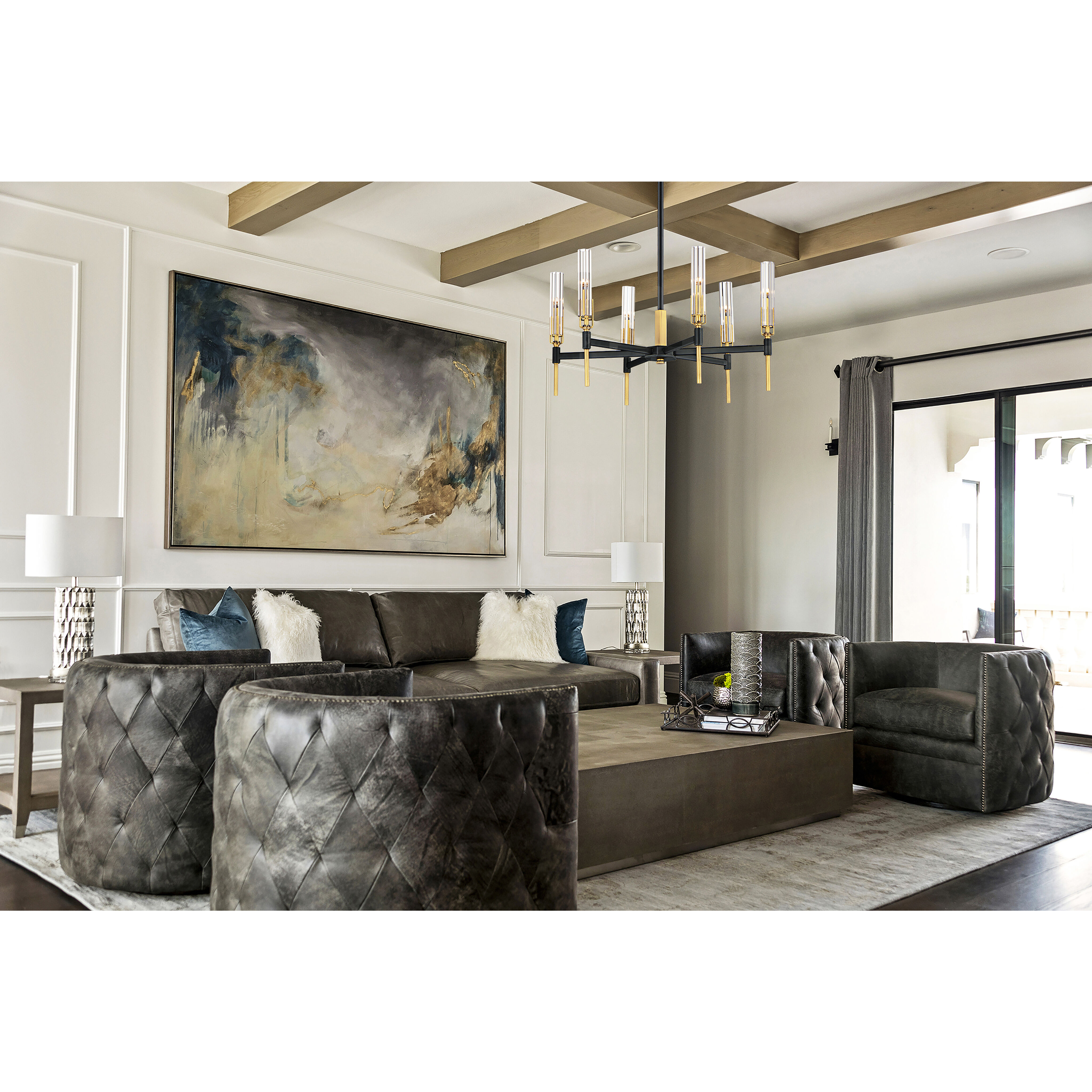 Flambeau LED 25 inch Black/Antique Brass Chandelier Ceiling Light