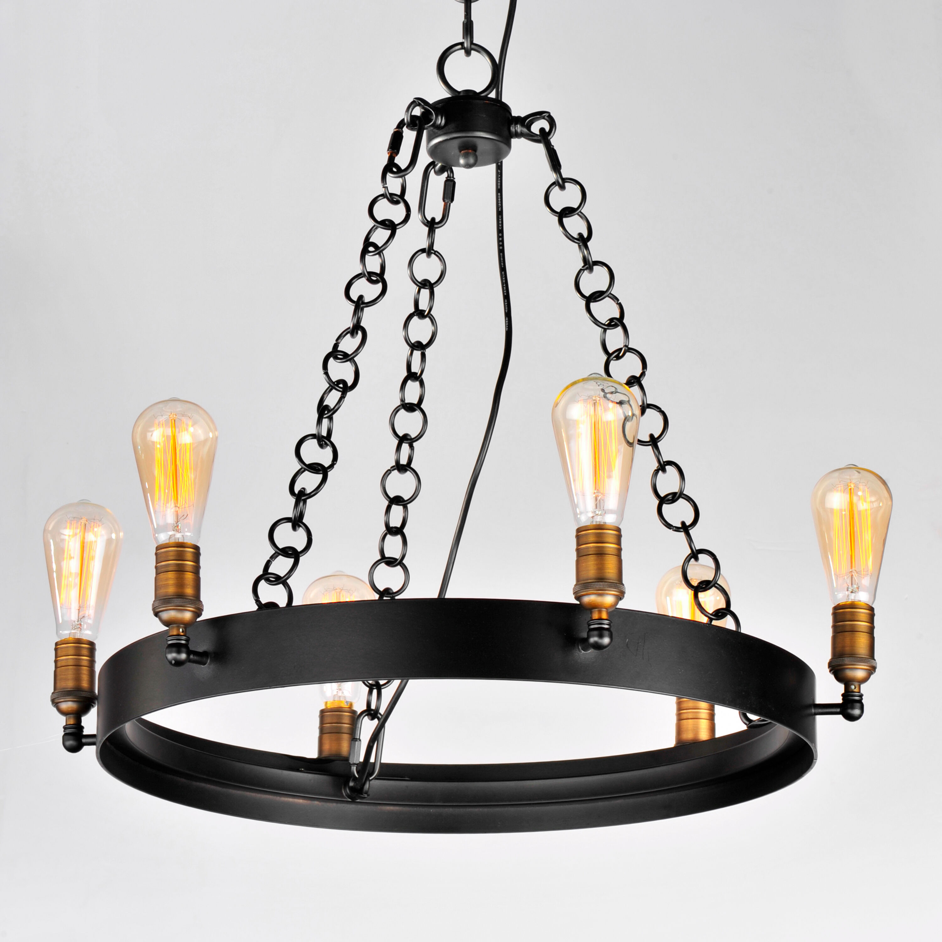 Noble 6 Light 26 inch Black/Natural Aged Brass Chandelier Ceiling Light in Medium Base
