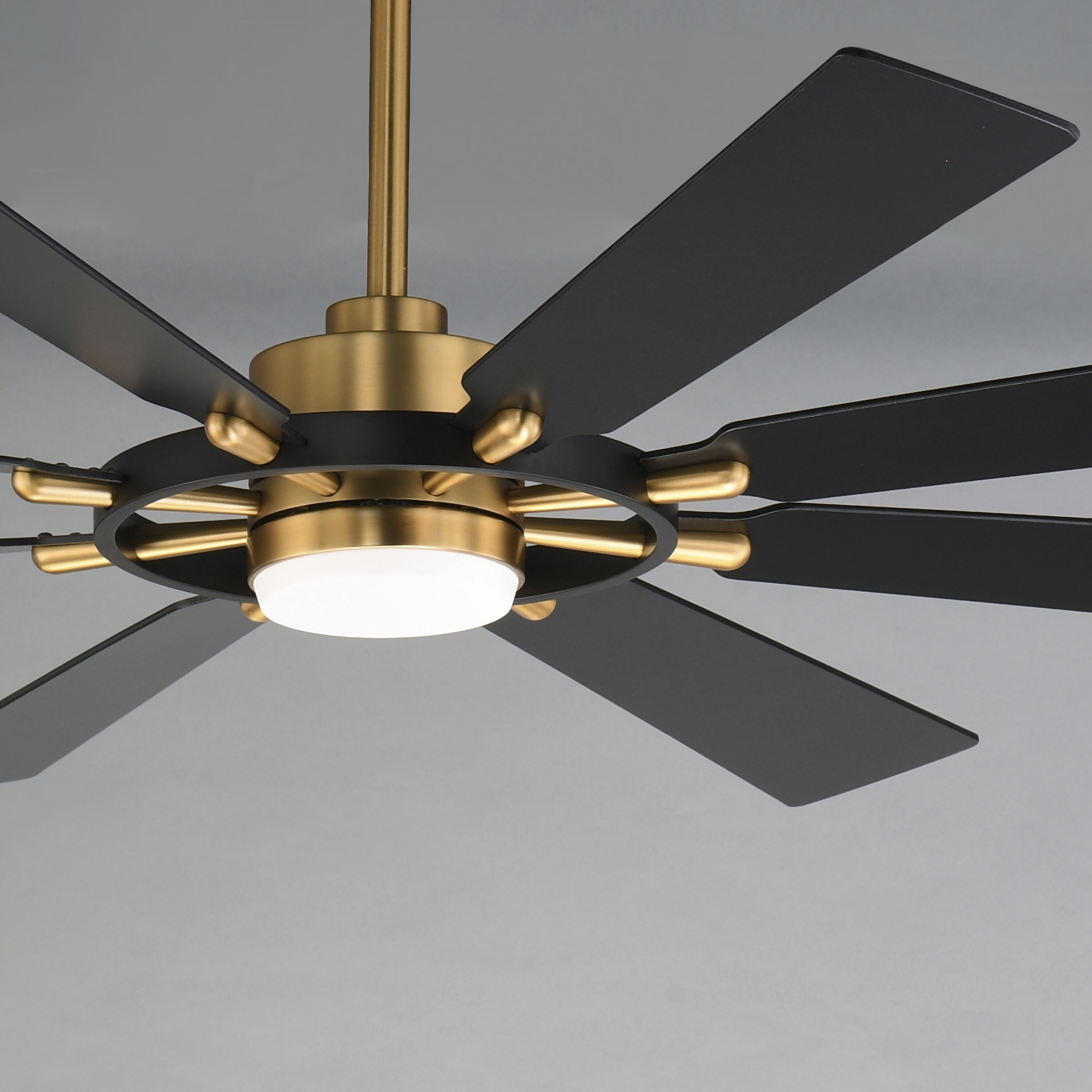 Helm 72 inch Black and Natural Aged Brass Indoor Ceiling Fan