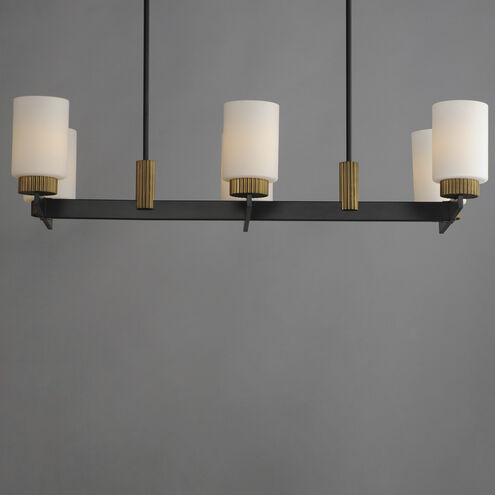 Ruffles 6 Light 37.5 inch Black and Antique Brass Linear Pendant Ceiling Light