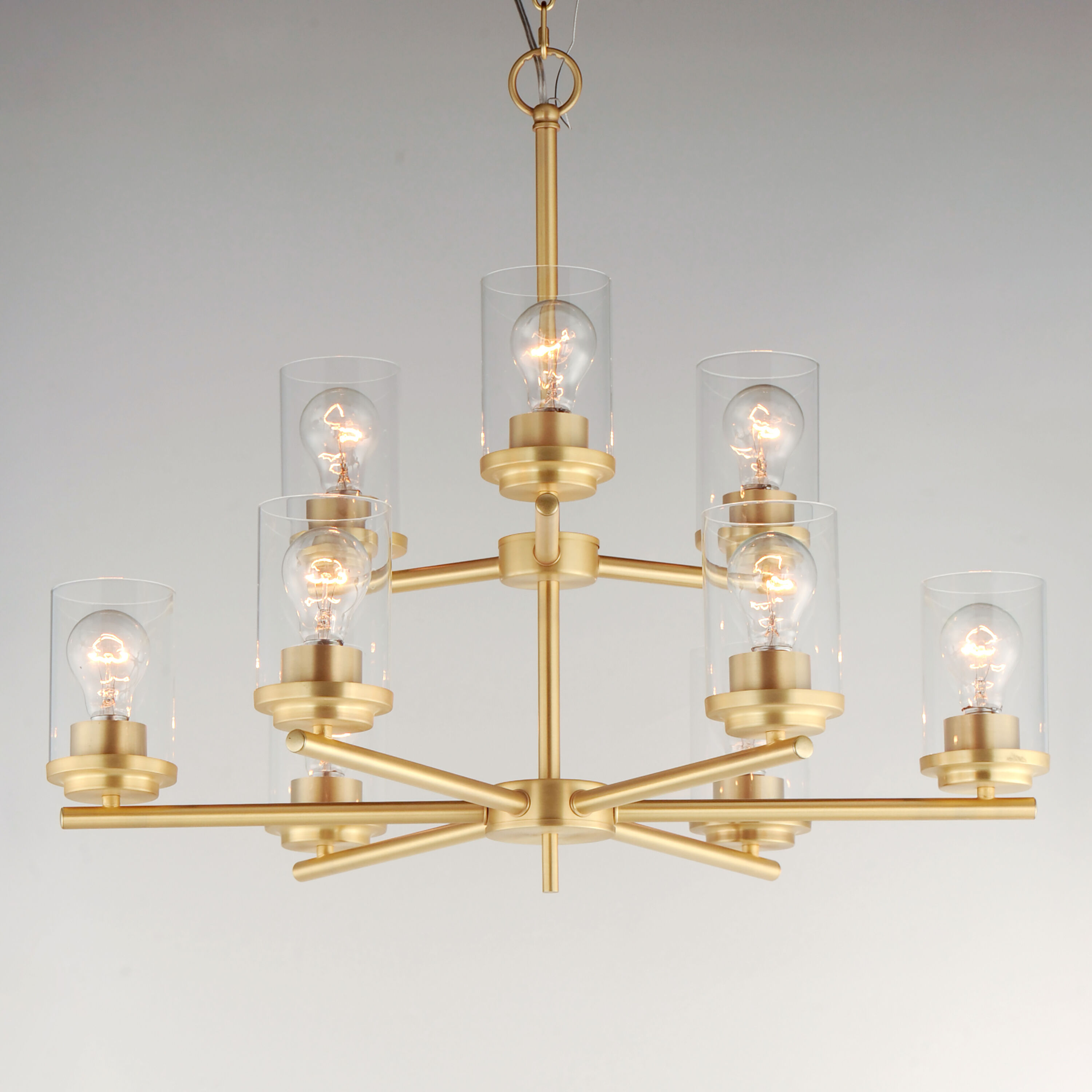 Corona 9 Light 28 inch Satin Brass Multi-Tier Chandelier Ceiling Light in Clear