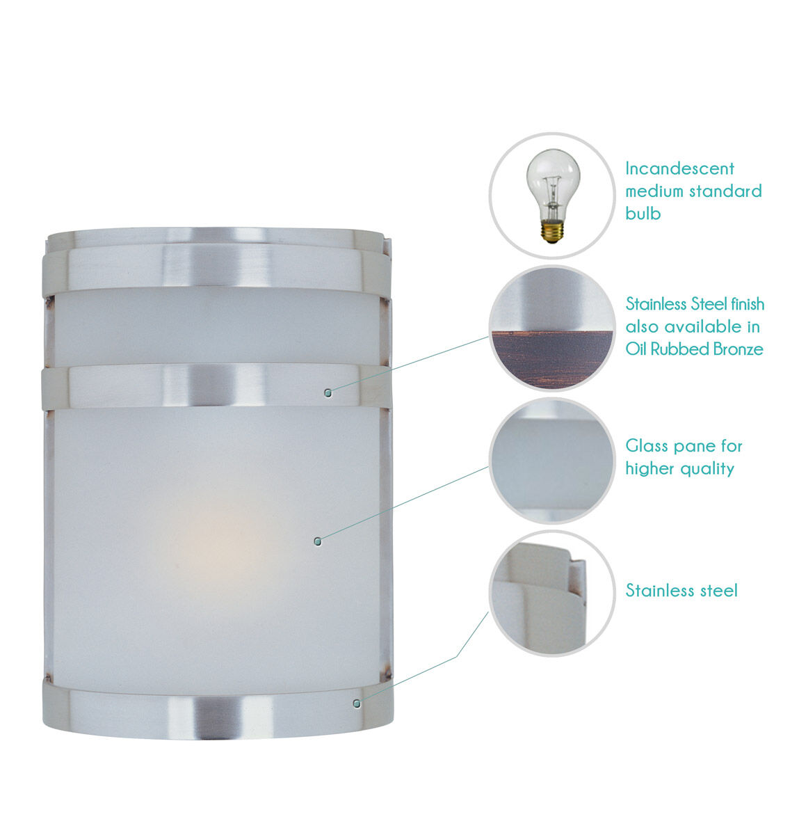 Arc 1 Light 9 inch Stainless Steel Outdoor Wall Mount