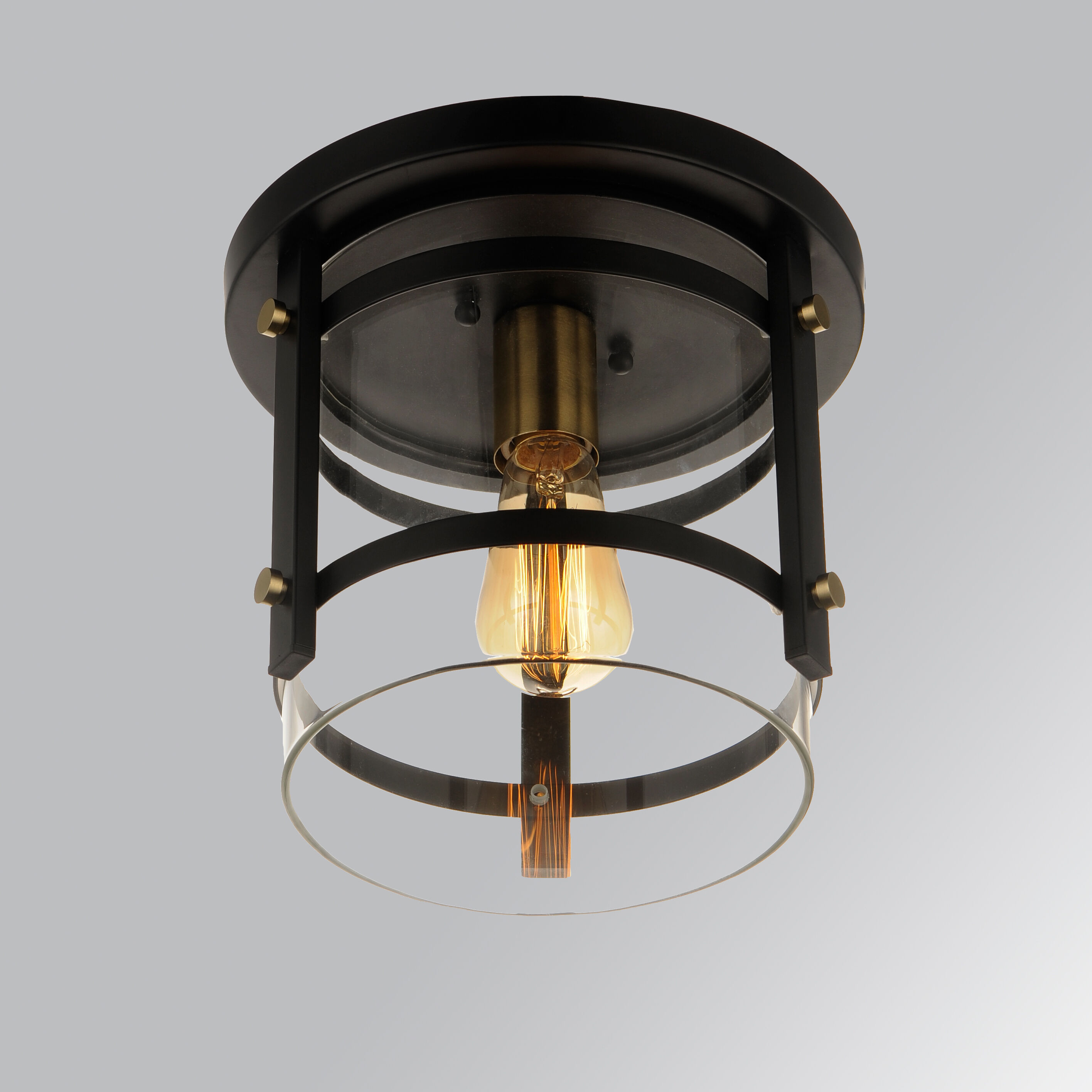 Capitol 1 Light 10 inch Black/Antique Brass Flush Mount Ceiling Light