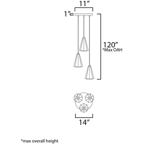 Rizzo 3 Light 14 inch Black and Antique Brass Multi-Light Pendant Ceiling Light