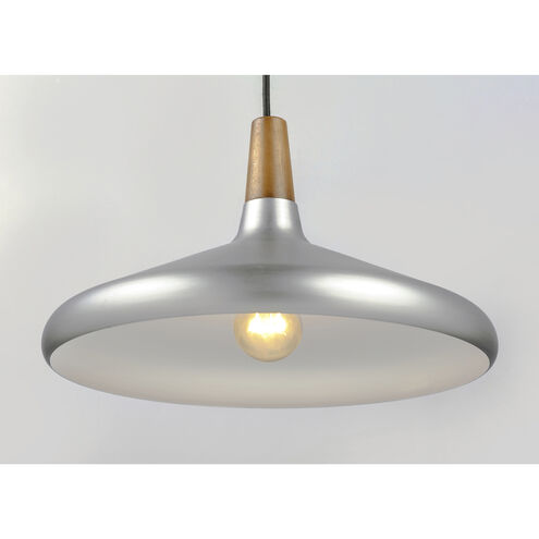 Nordic 1 Light 15 inch Walnut/Brushed Platinum Single Pendant Ceiling Light in Walnut and Pewter, Bulb Not Included