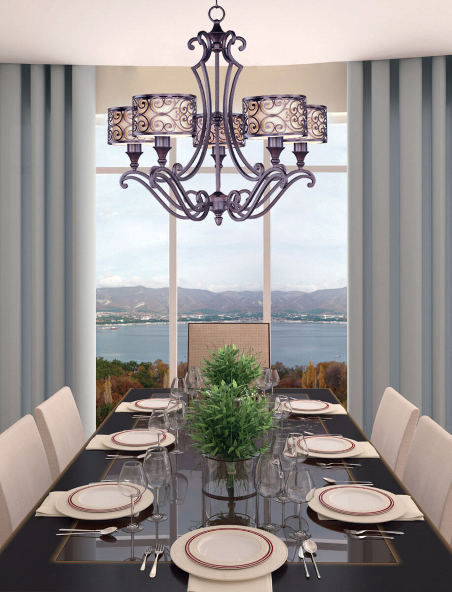 Mondrian 5 Light 28 inch Umber Bronze Single Tier Chandelier Ceiling Light