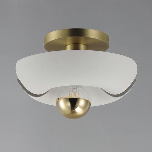 Poppy LED 11.75 inch White with Satin Brass Flush Mount Ceiling Light in White and Satin Brass