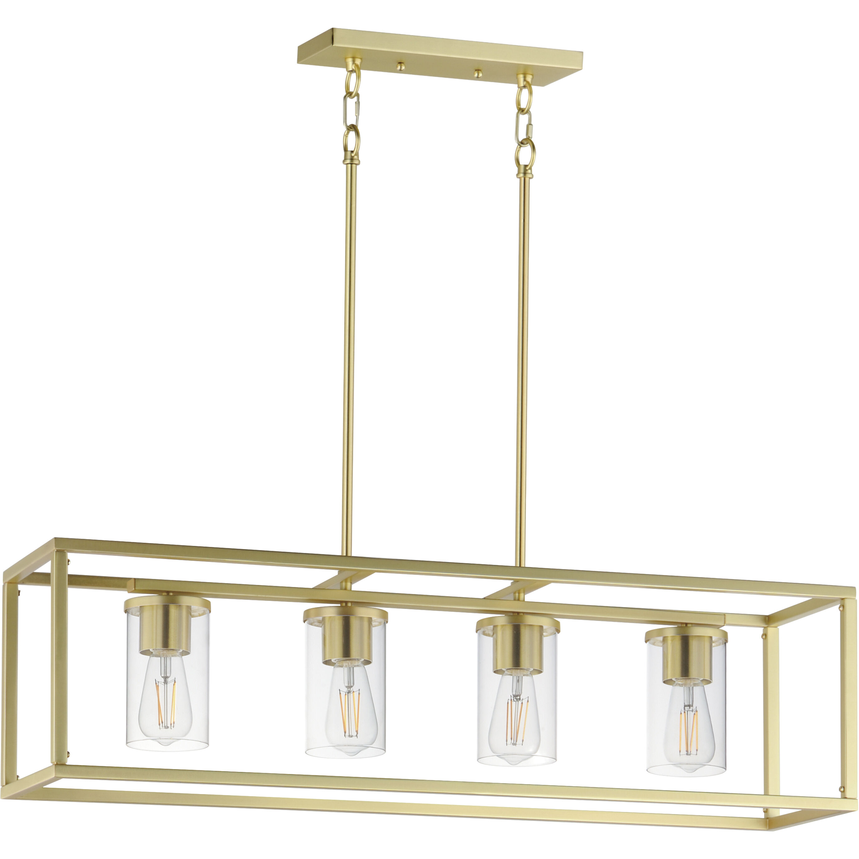 Lateral 4 Light 36 inch Satin Brass Linear Pendant Ceiling Light in Clear