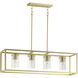 Lateral 4 Light 36 inch Satin Brass Linear Pendant Ceiling Light in Clear