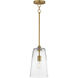 Hudson 1 Light 7.75 inch Natural Aged Brass Single Pendant Ceiling Light in Clear