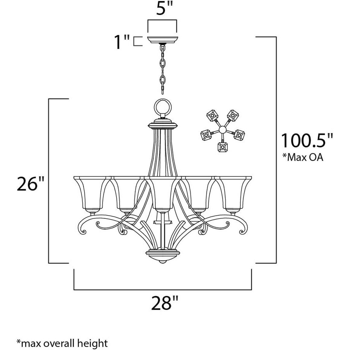 Oak Harbor 5 Light 28 inch Rustic Burnished Single Tier Chandelier Ceiling Light