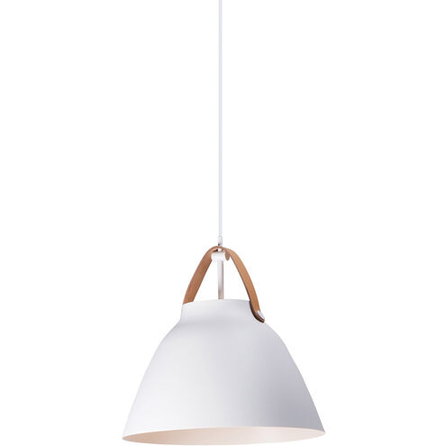Nordic 1 Light 14.25 inch Tan Leather/White Single Pendant Ceiling Light in Tan Leather and White