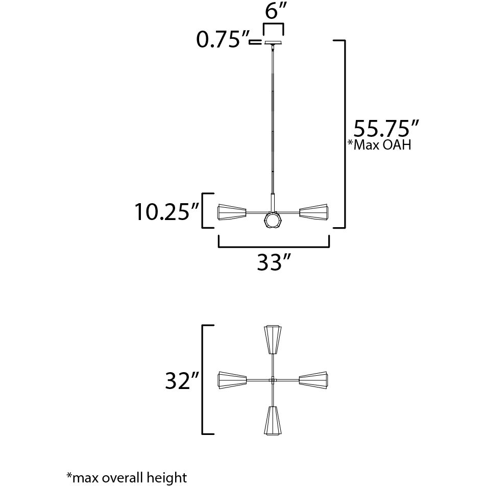 Rizzo 4 Light 33 inch Black and Antique Brass Chandelier Ceiling Light