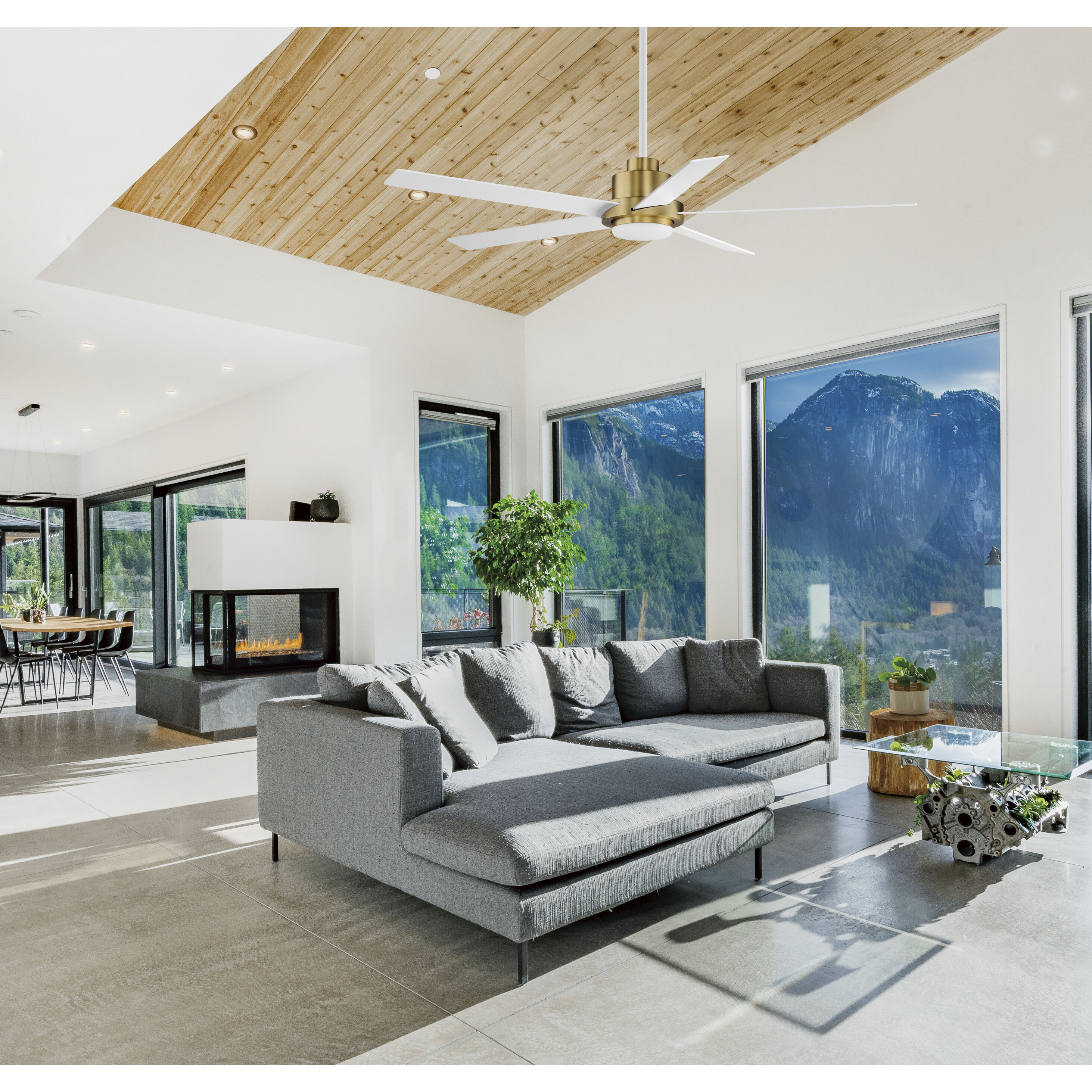 Daisy 60 inch Natural Aged Brass Indoor Ceiling Fan, Outdoor Ceiling Fan