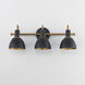 Dusk 3 Light 24 inch Black and Antique Brass Bath Vanity Wall Light