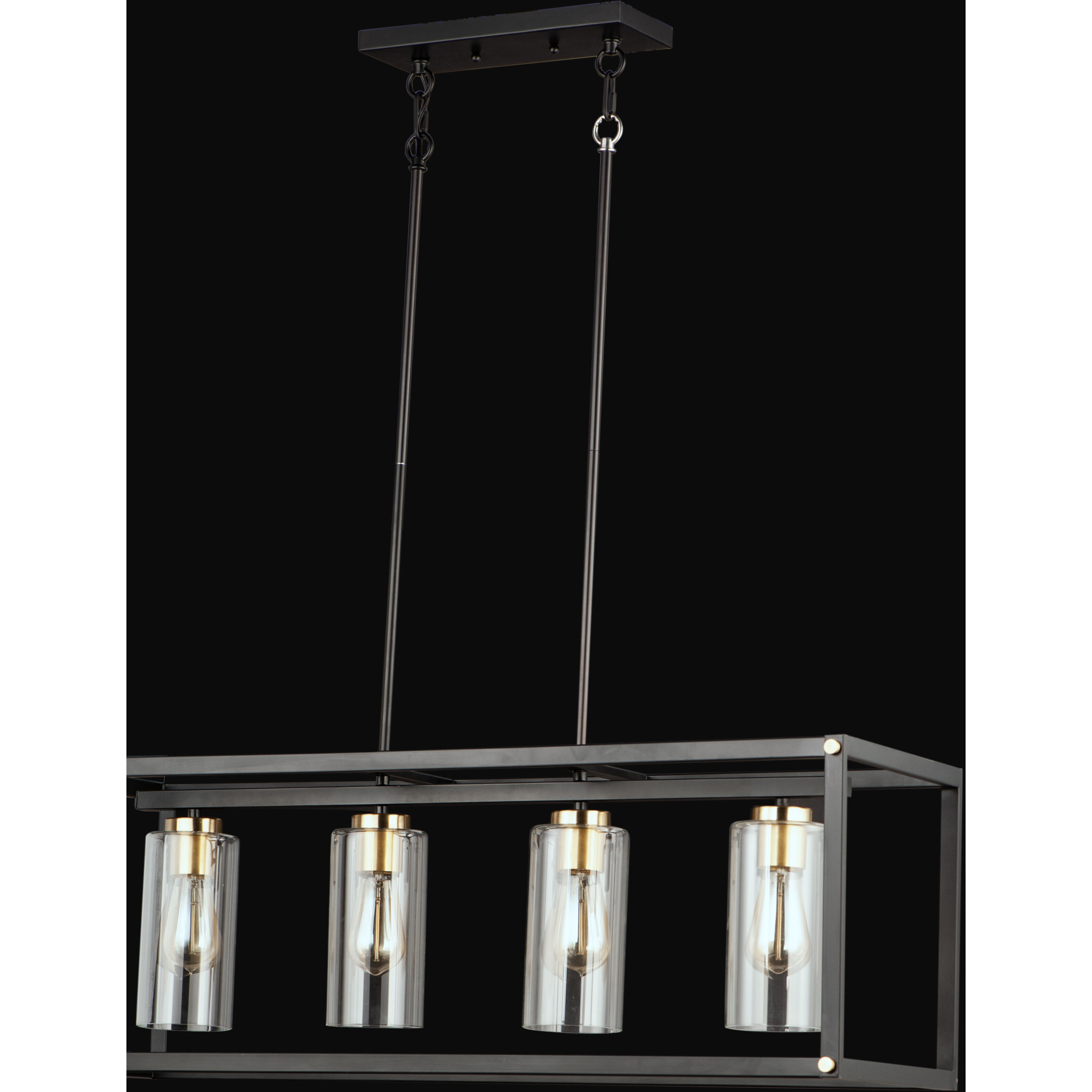 Capitol 4 Light 36 inch Black/Antique Brass Linear Pendant Ceiling Light