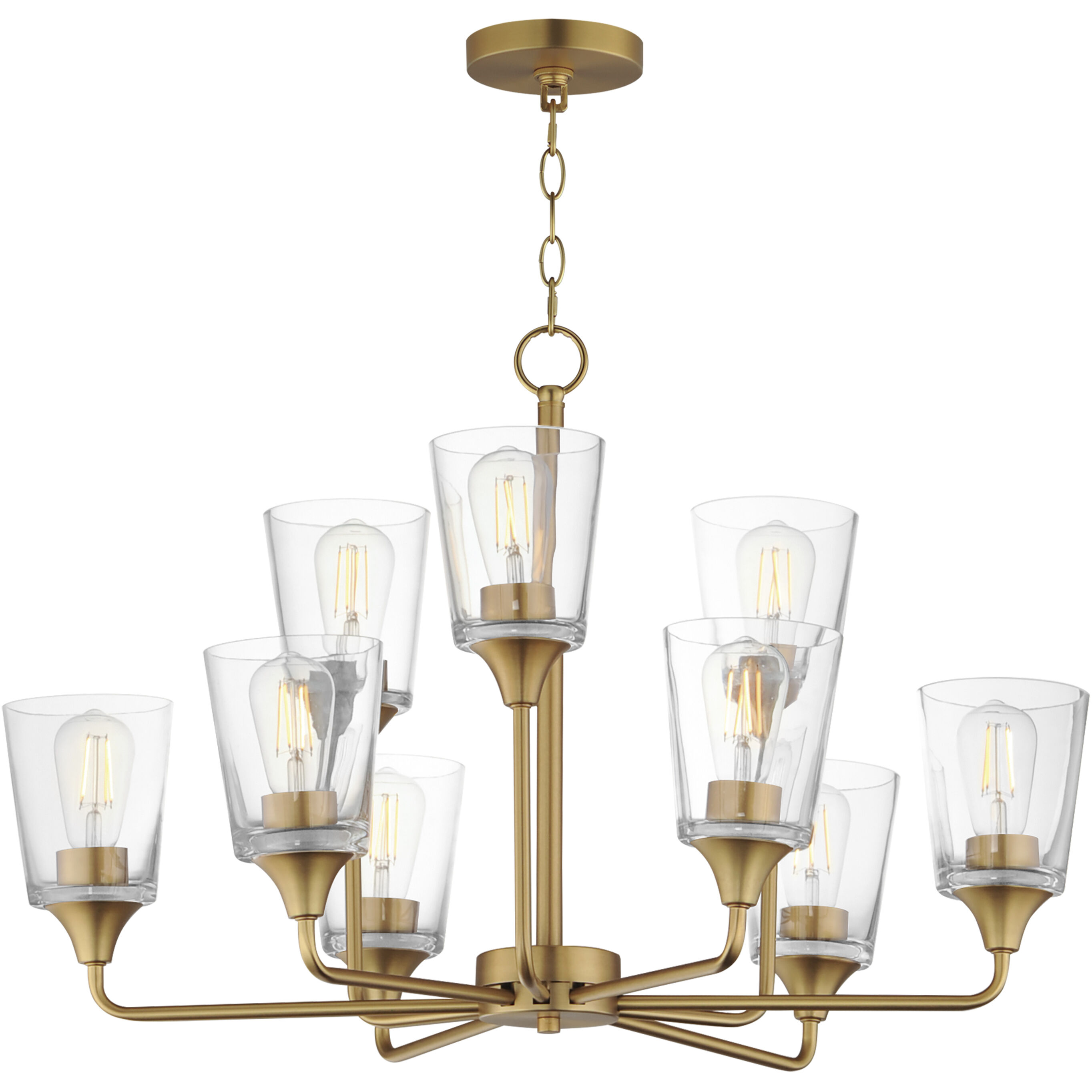 Hudson 9 Light 30 inch Natural Aged Brass Multi-Tier Chandelier Ceiling Light in Clear