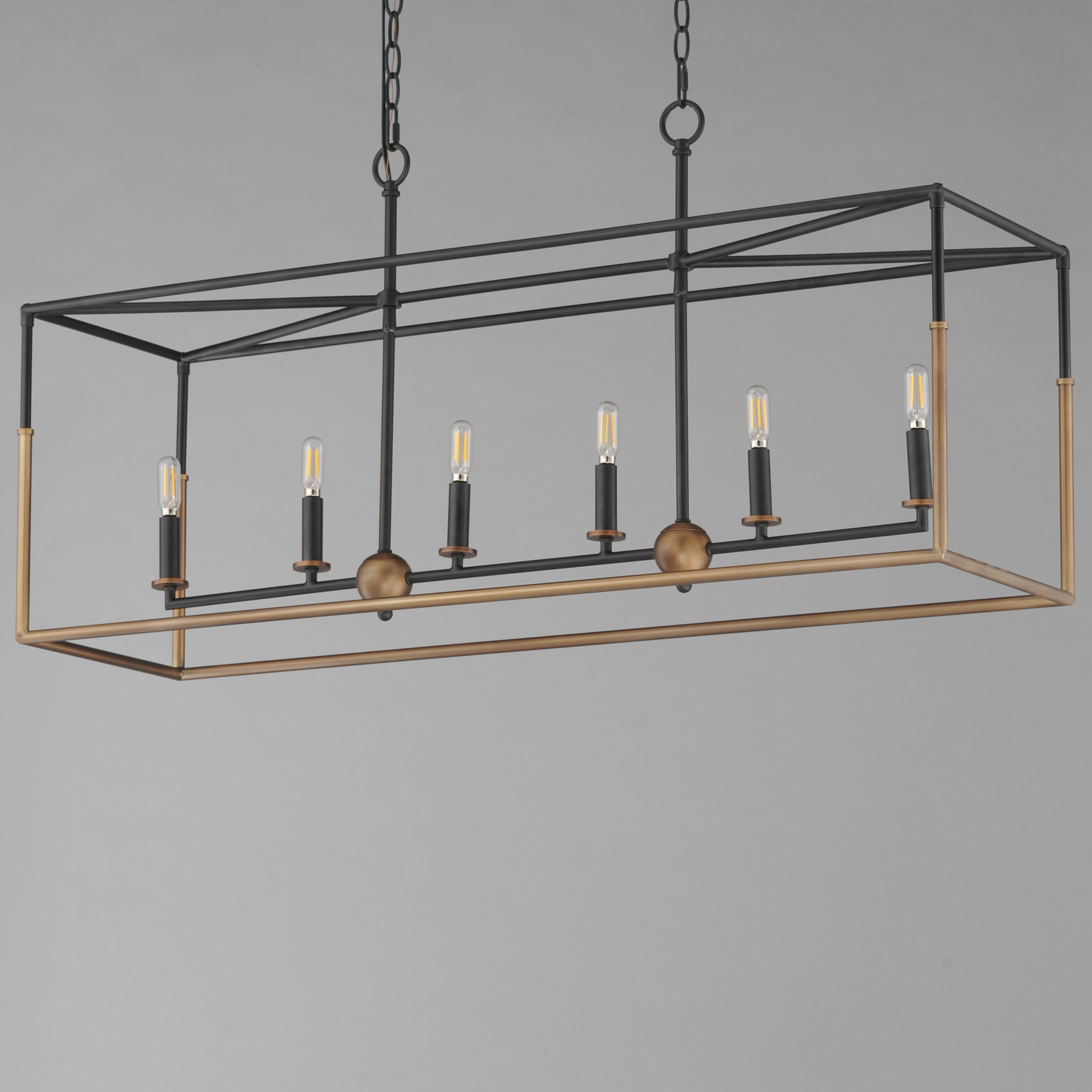 SoHo 6 Light 42 inch Black and Weathered Brass Linear Pendant Ceiling Light