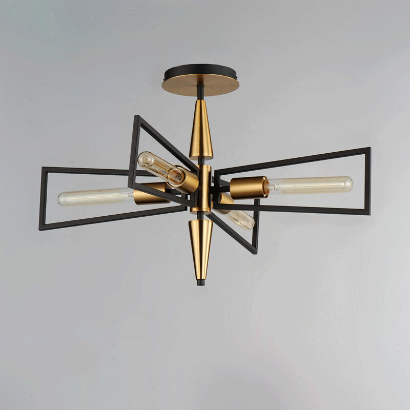 Wings 4 Light 25 inch Black/Satin Brass Flush Mount Ceiling Light