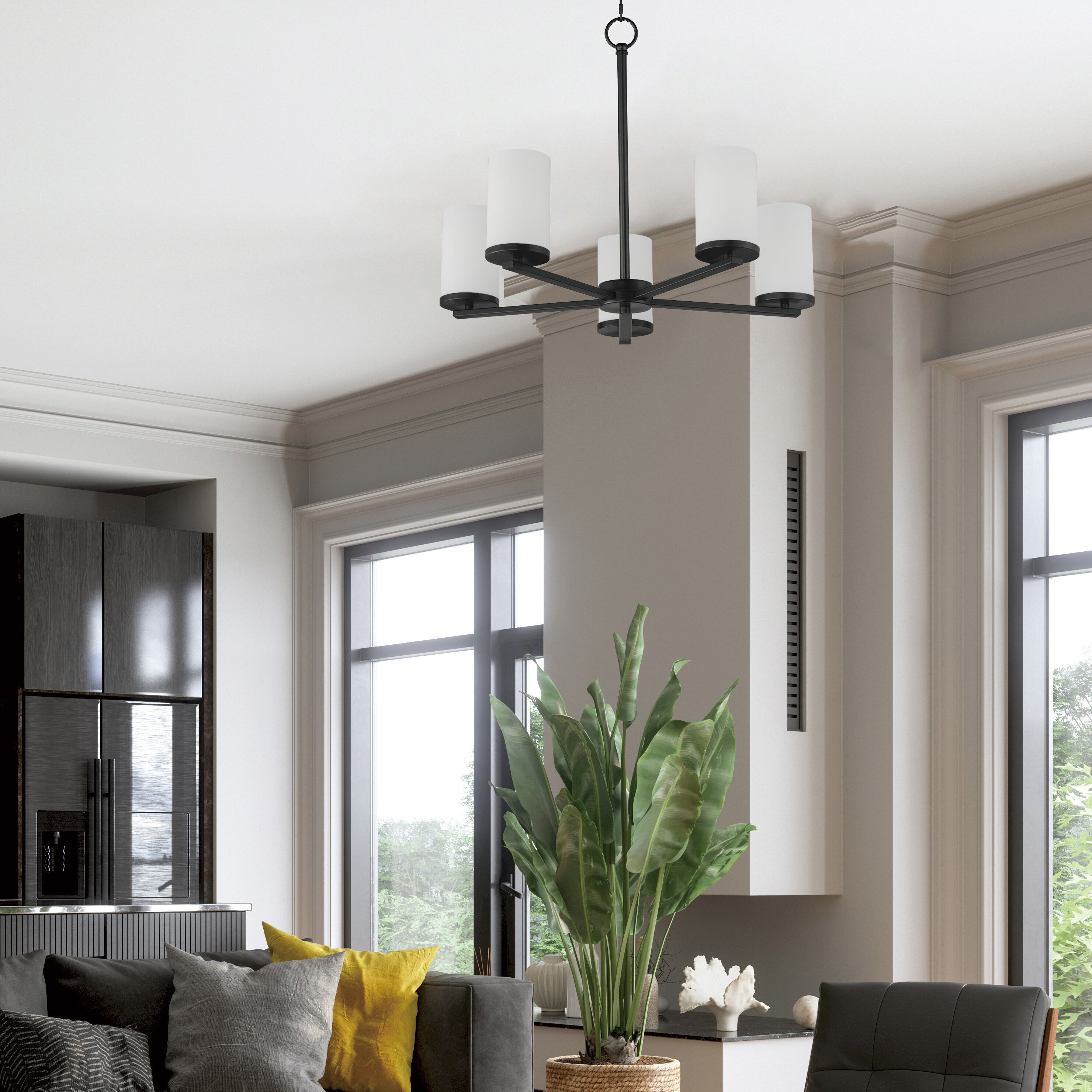Lateral 5 Light 24 inch Black Chandelier Ceiling Light