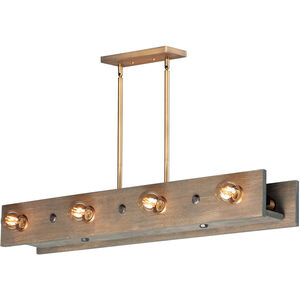Plank 8 Light 44 inch Weathered Wood/Antique Brass Linear Pendant Ceiling Light