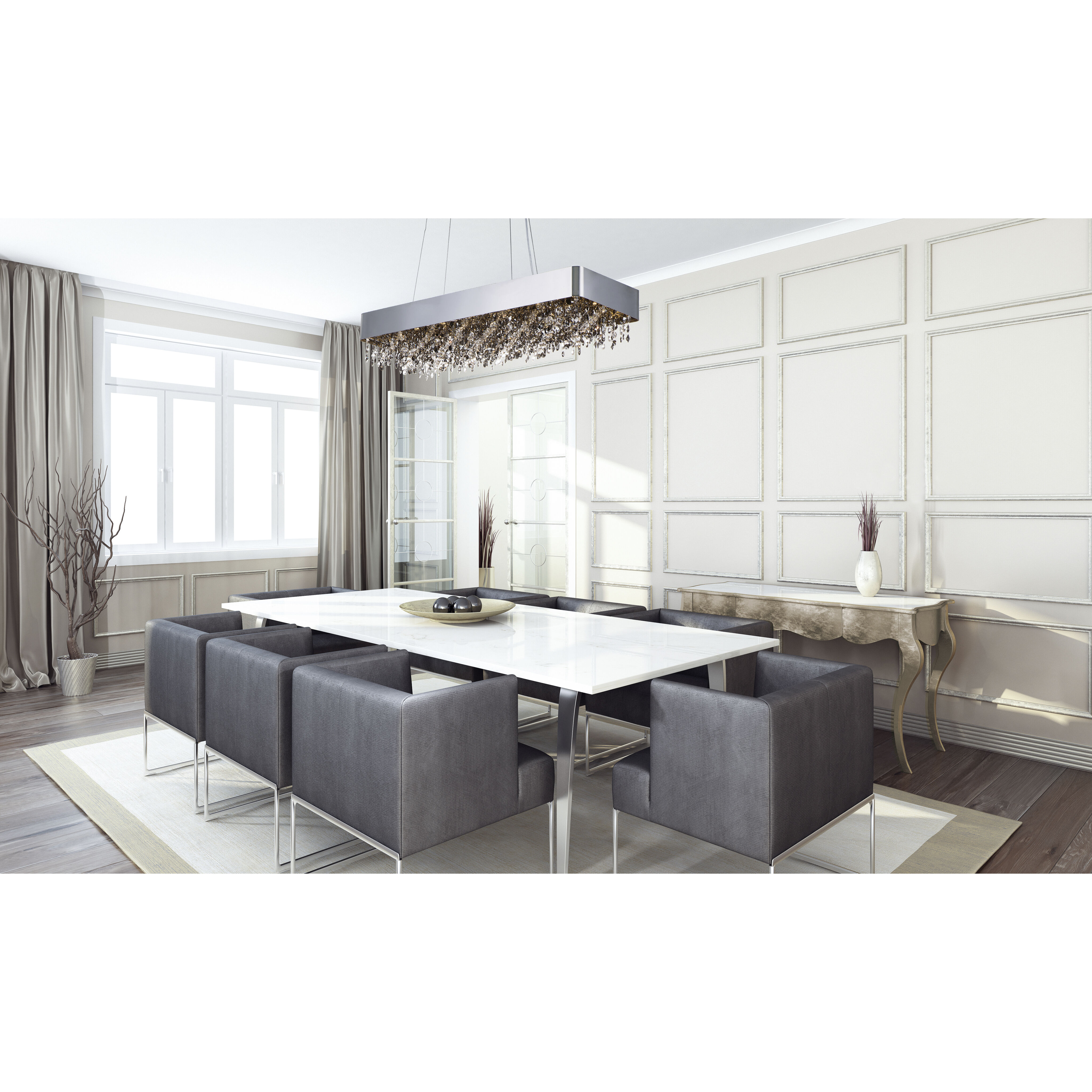 Mystic Linear Pendant Ceiling Light in Polished Chrome, Mirror Smoke