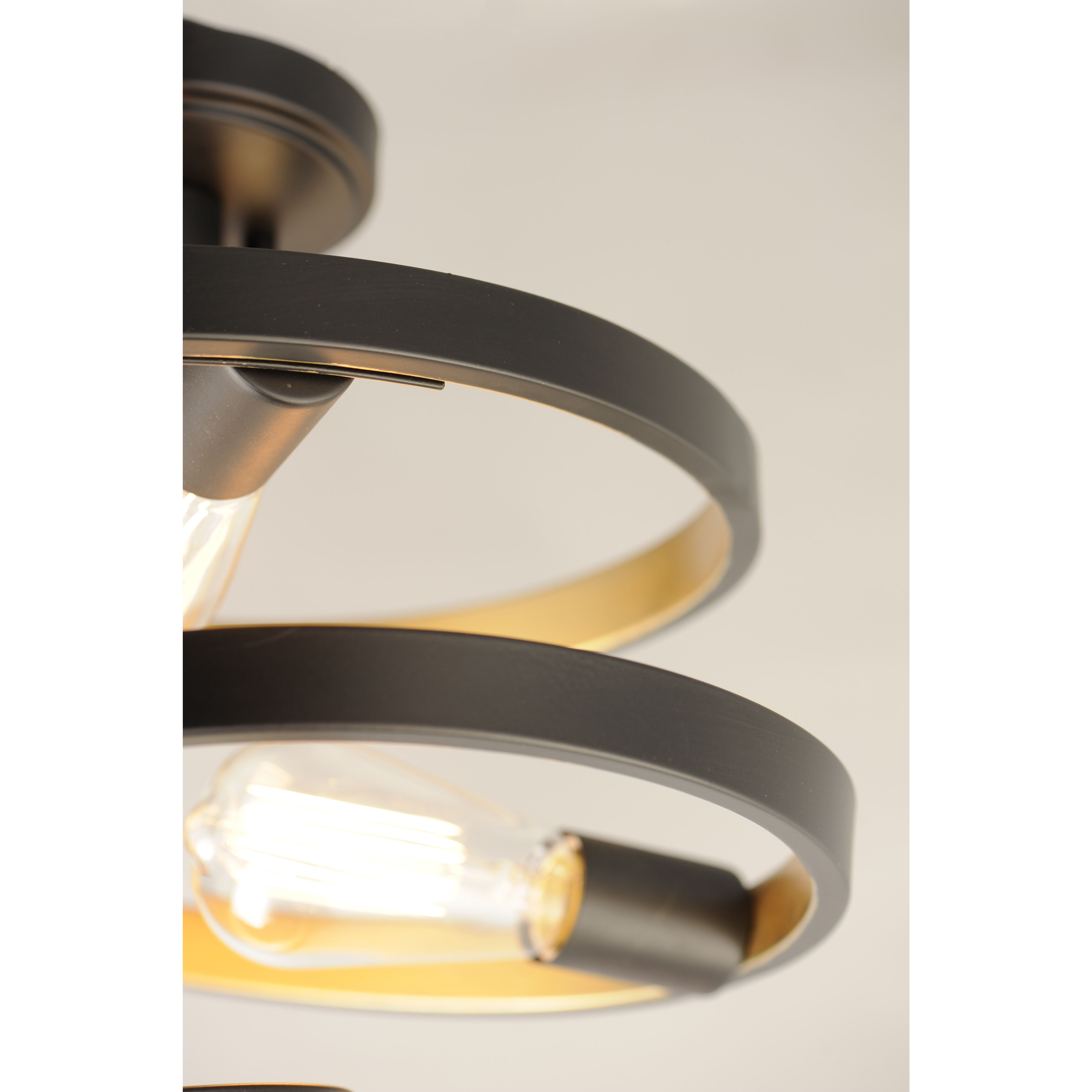 Twister 3 Light 16 inch Black/Gold Semi-Flush Mount Ceiling Light