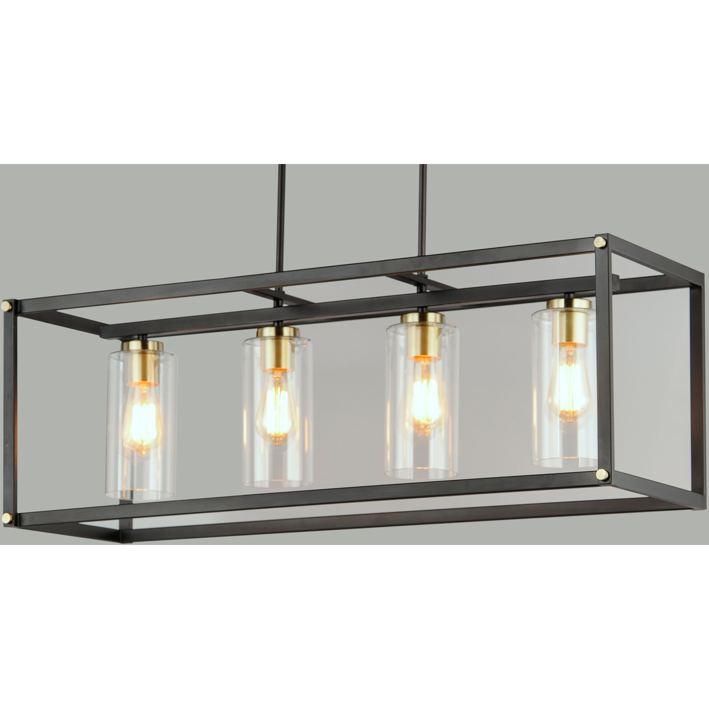 Capitol 4 Light 36 inch Black/Antique Brass Linear Pendant Ceiling Light
