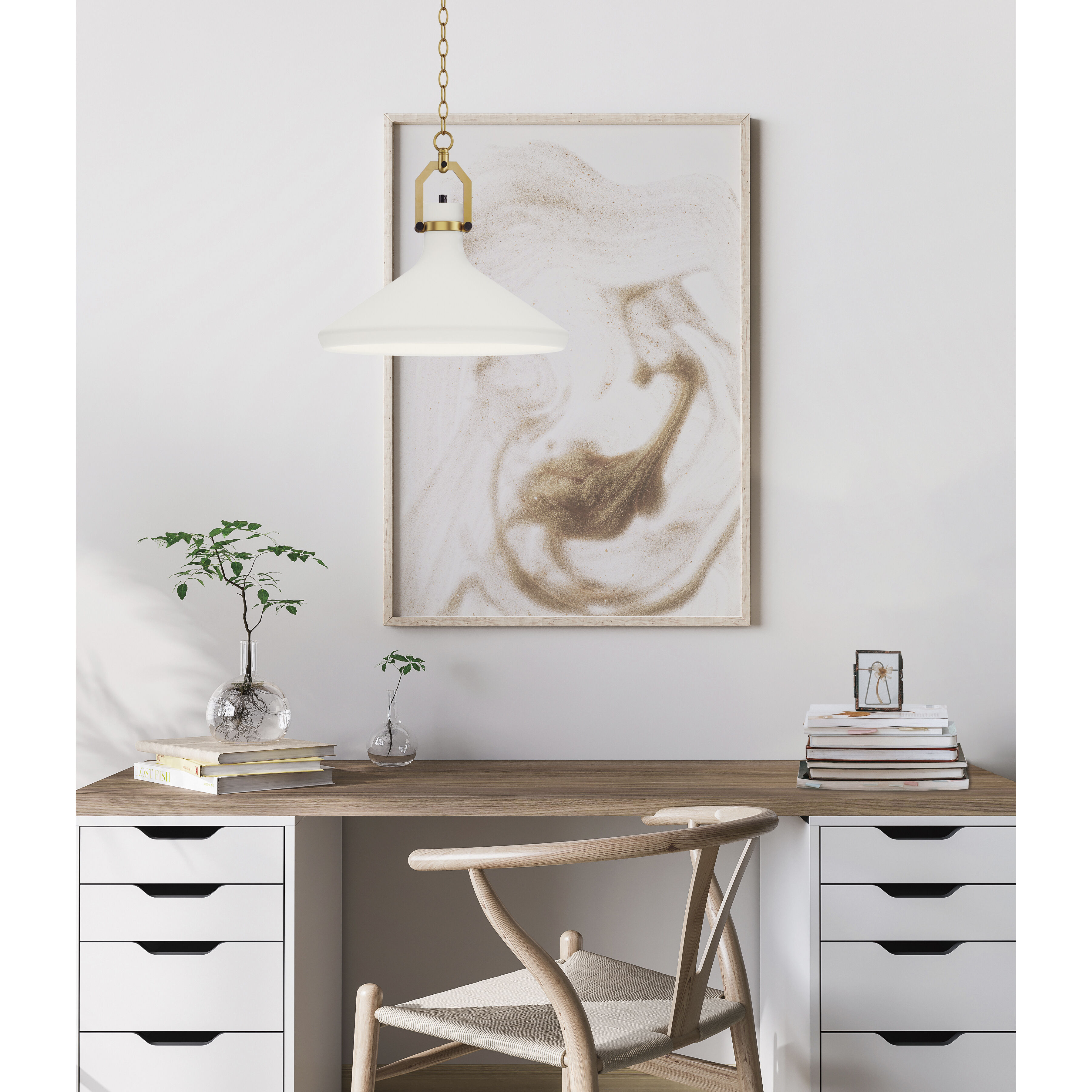 Lumi 1 Light 16 inch Satin Brass Single Pendant Ceiling Light