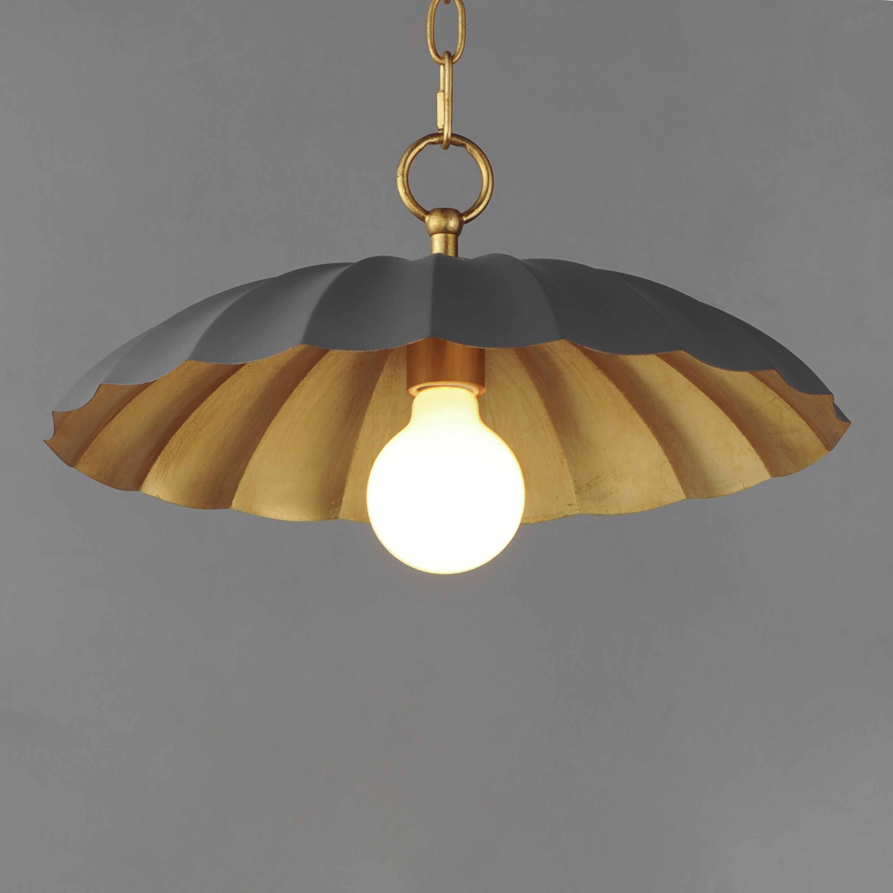 Primrose 1 Light 16 inch Dark Grey and Gold Leaf Single Pendant Ceiling Light