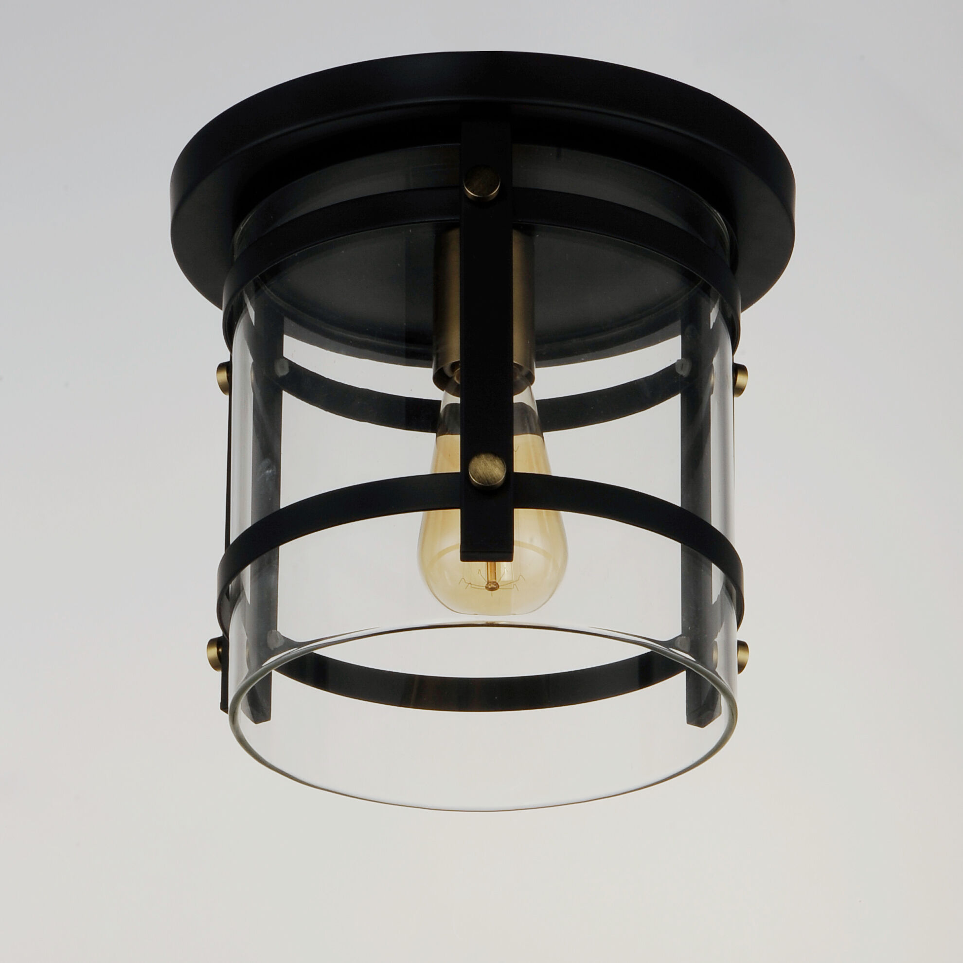 Capitol 1 Light 10 inch Black/Antique Brass Flush Mount Ceiling Light