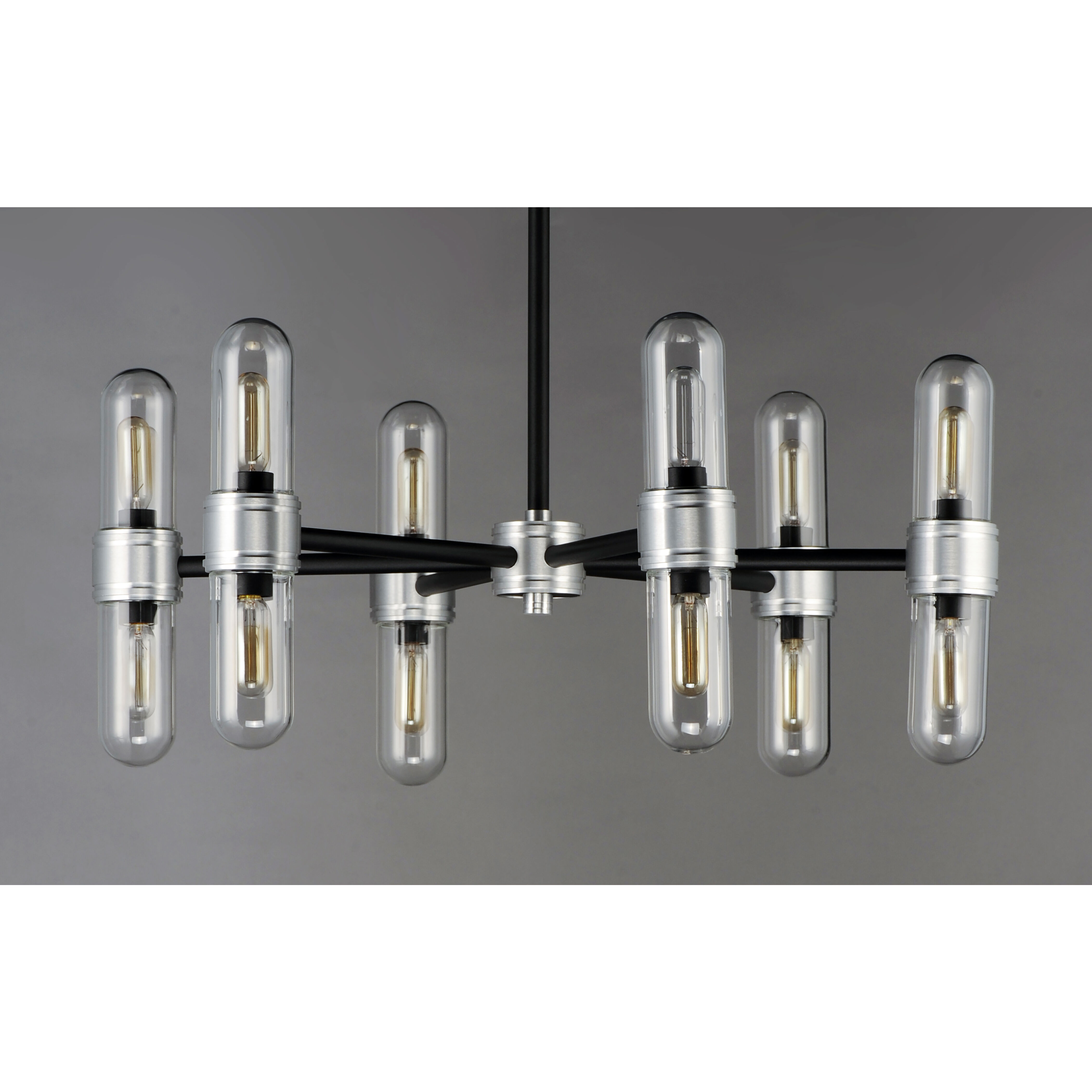Dual 12 Light 26.25 inch Black/Brushed Aluminum Outdoor Chandelier