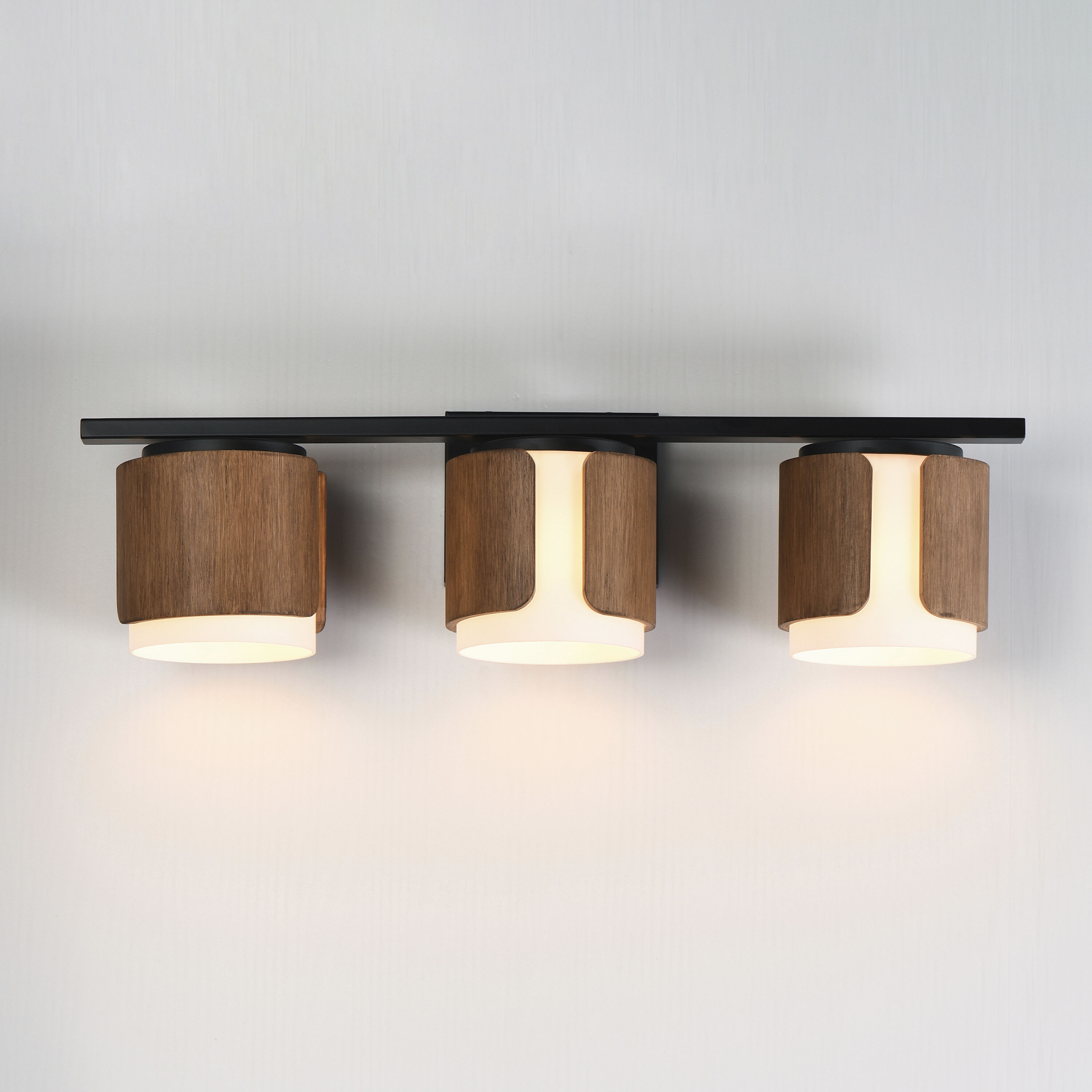 Draughtsman 3 Light 27 inch Walnut and Black Bath Vanity Light Wall Light in Satin White