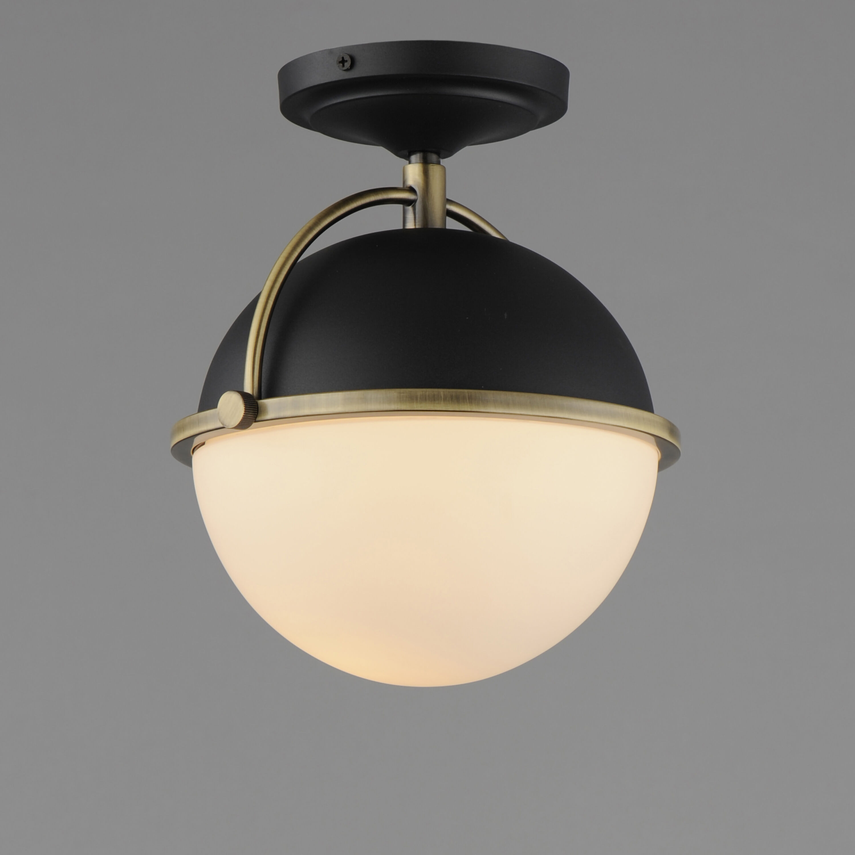 Duke 1 Light 9.5 inch Black and Weathered Brass Semi-Flush Mount Ceiling Light