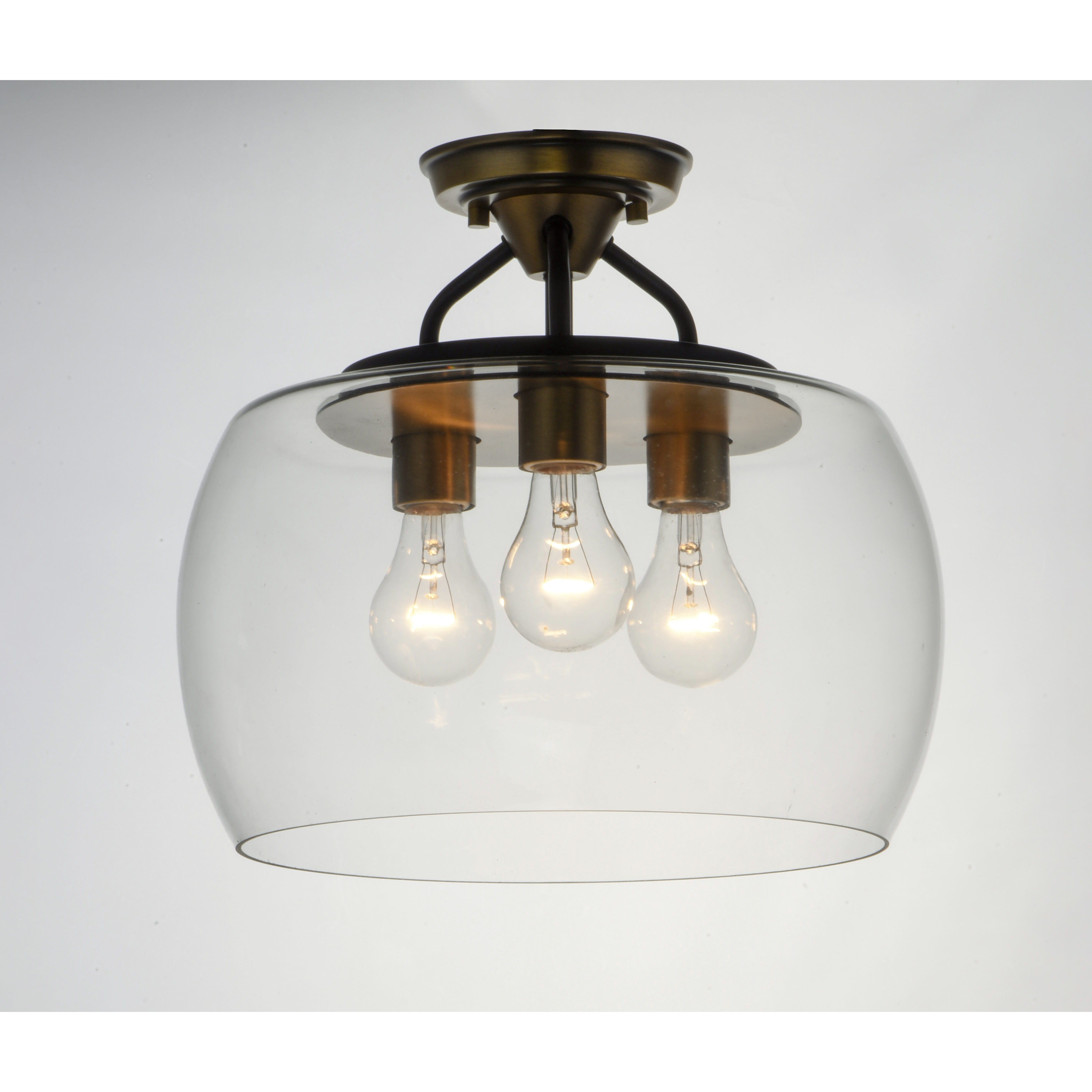 Goblet 3 Light 14 inch Bronze/Antique Brass Semi-Flush Mount Ceiling Light in Bronze and Antique Brass