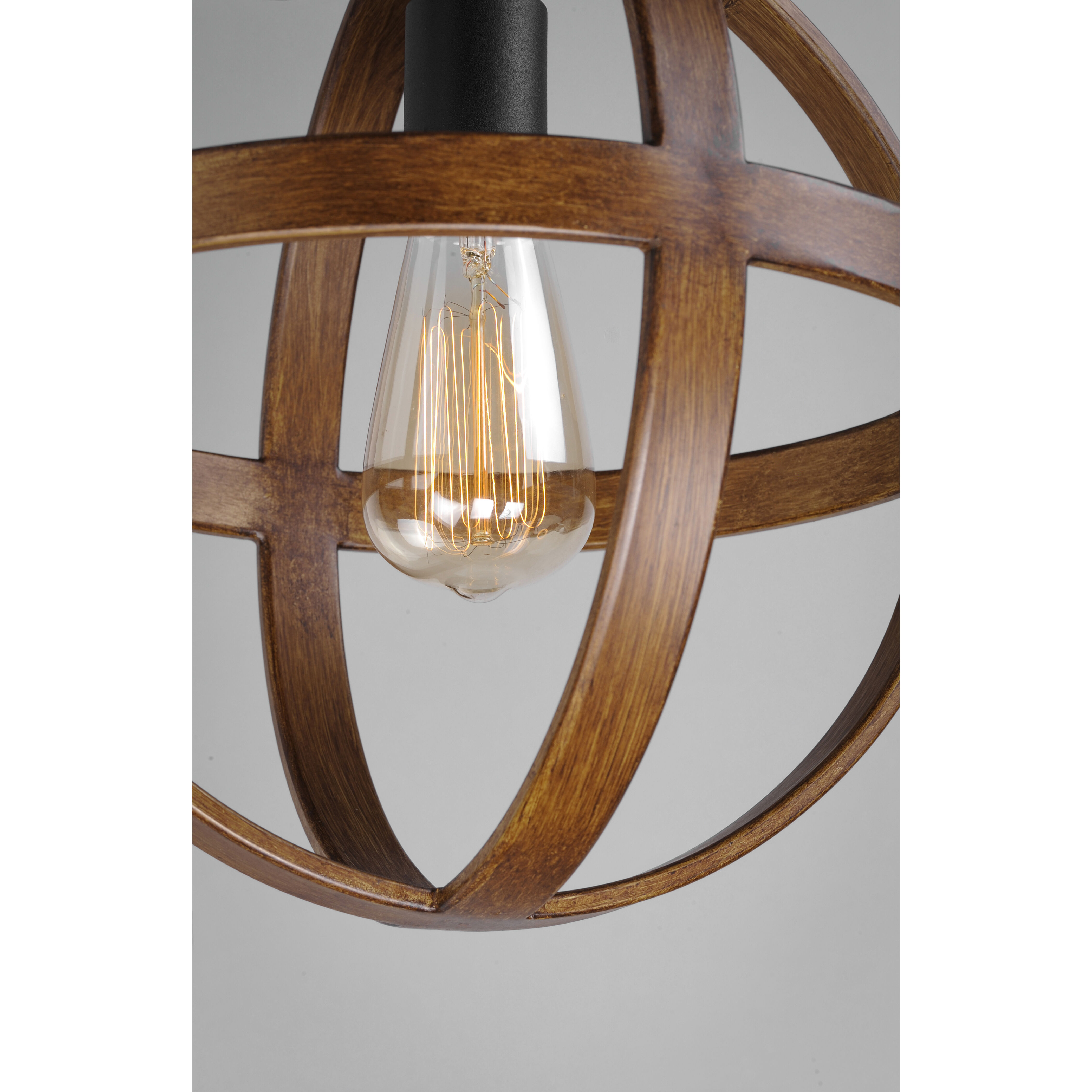 Compass Single Pendant Ceiling Light in Antique Pecan and Black