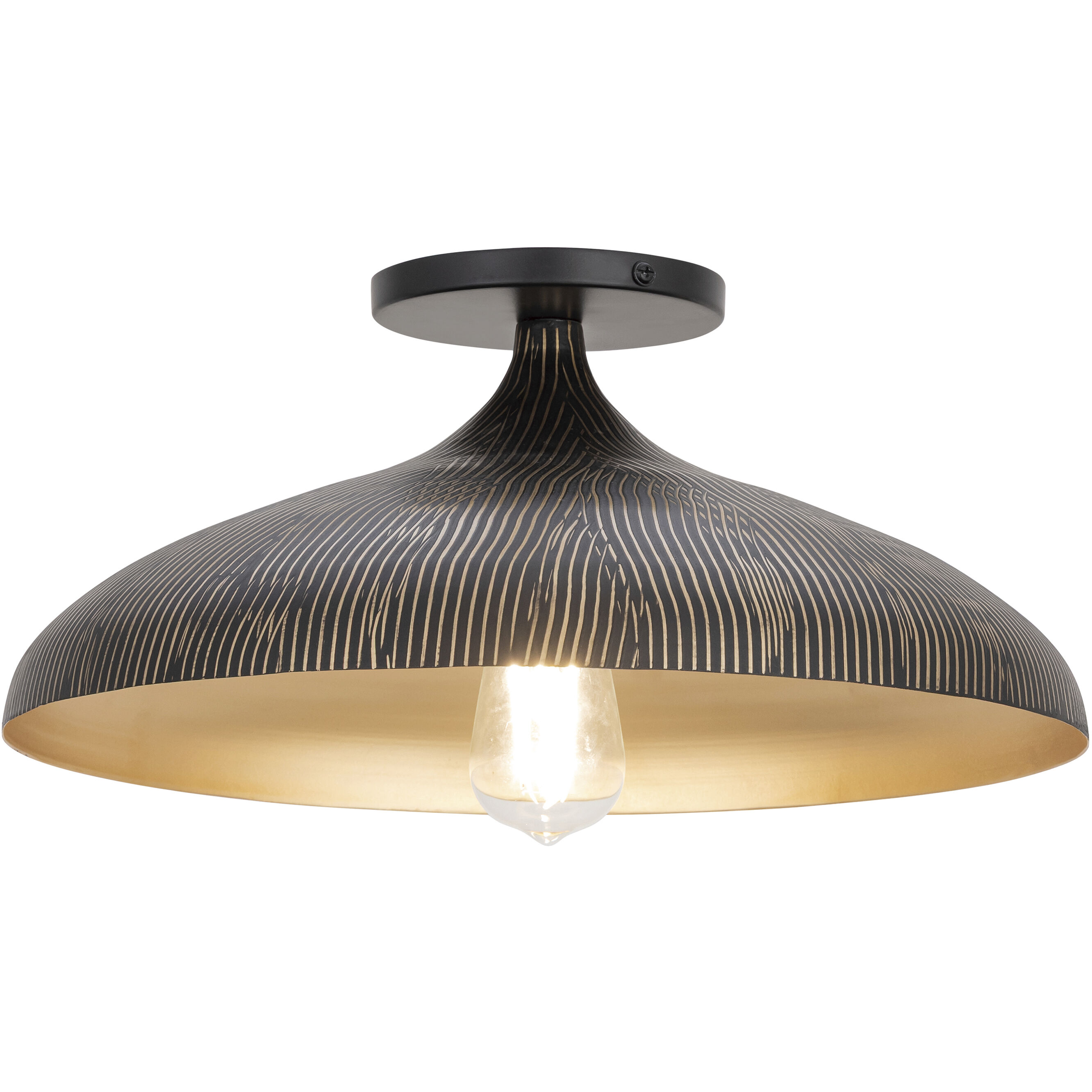 Fleur 1 Light 15.5 inch Black and Gold Flush Mount Ceiling Light