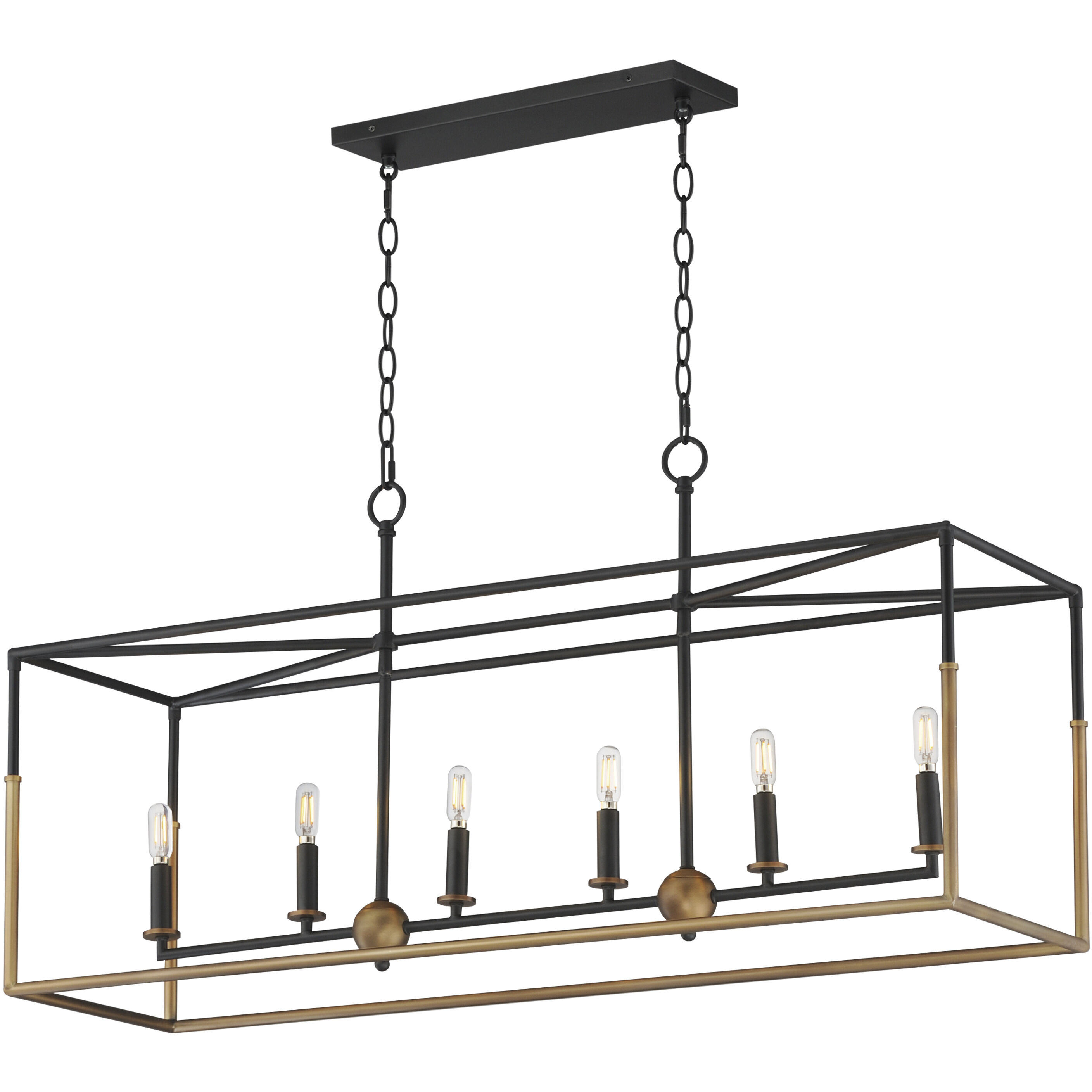 SoHo 6 Light 42 inch Black and Weathered Brass Linear Pendant Ceiling Light